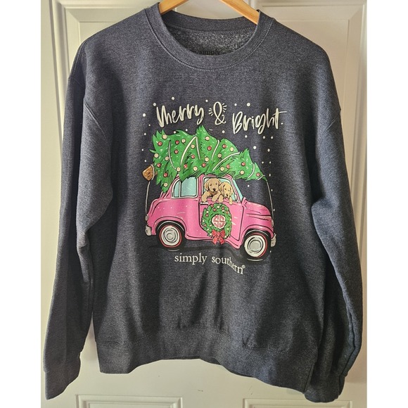 Simply Southern Tops - Simply Southern Merry & Bright Christmas Sweatshirt Womens Medium Gray Pink...